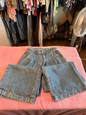 Zara Light Blue Wide Leg Jeans with Front Pleats